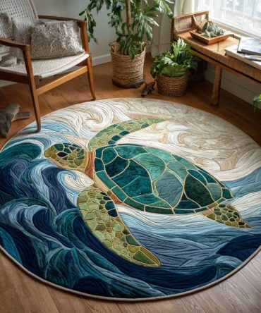 Sea Serenity Round Rug - Tranquil Ocean-Themed Round Mat For Coastal Homes, Entryways & Living Rooms, Slip-Resistant