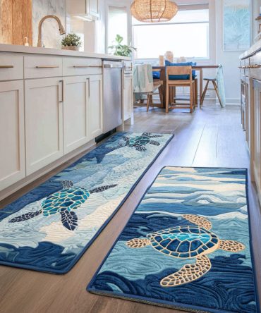 Sea Of Calm Kitchen Rug - Soft Microfiber Anti-Skid Runner, Machine-Washable Coastal Mat For Sink & Island Areas