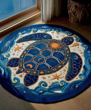 Sea Of Stars Round Area Rug - Starfish & Shell Coastal Design, Plush Comfortable Pile, Skid-Proof Circular Rug Ideal For Seaside Or Nautical Interiors