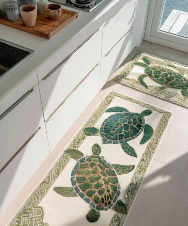 Seagrass Breeze Kitchen Rug — Neutral Coastal Area Mat With Seagrass Texture Print, Easy-Clean Washable Rug With Non-Slip Backing For Modern Beach Interiors