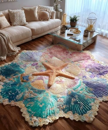 Seaside Charm Coastal Rug - Nautical Shell-Shaped Accent Mat With Soft Pile, Machine-Washable And Cottage-Style Floor Decor