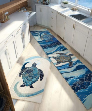 Seaside Dream Kitchen Runner - Anti-Slip Microfiber Area Rug, Machine-Washable & Fade-Resistant Coastal Design