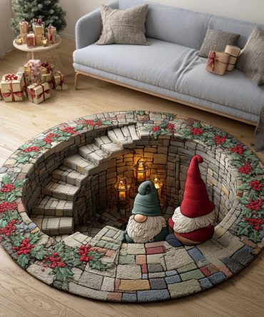 Secret Gnome Lane Round Rug - Whimsical Winter Accent Rug For Hallways, Nurseries & Cozy Corners, Soft Plush, Fade-Resistant, Non-Skid