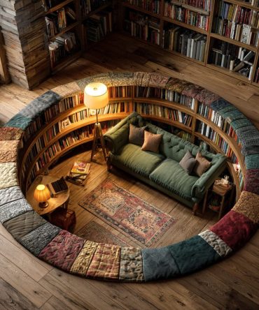 Secret Reading Lounge Round Area Rug — Cozy Library-Inspired Circular Carpet With Book Motif For Reading Nooks, Bedrooms & Study Areas, Soft Pile
