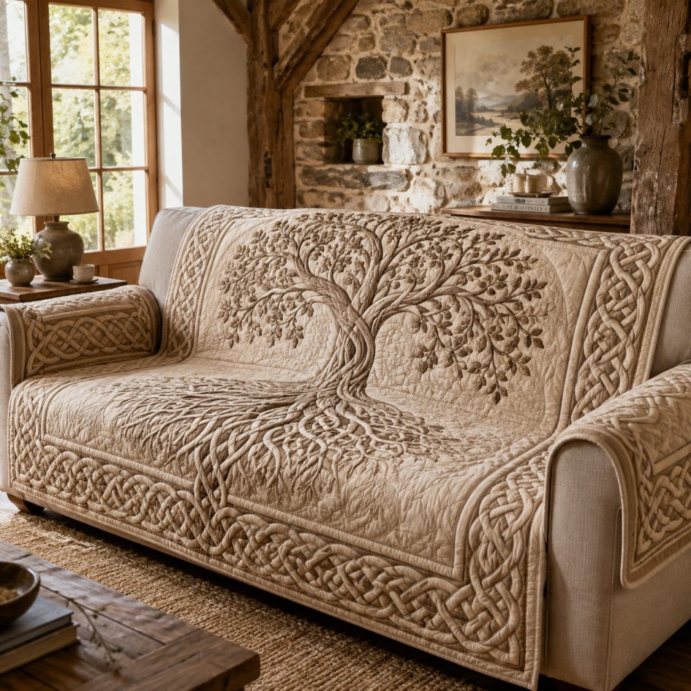 Premium Sepia Quilted Sofa Cover — Ultra-Soft Furniture Protector For 3-Seater, Stain & Pet Resistant, Machine-Washable Slipcover