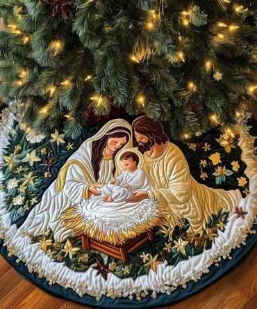 Serene Devotion Quilted Tree Skirt — Quiet Nativity Holiday Base, Plush Quilting, Subtle Traditional Design For Elegant Seasonal Displays