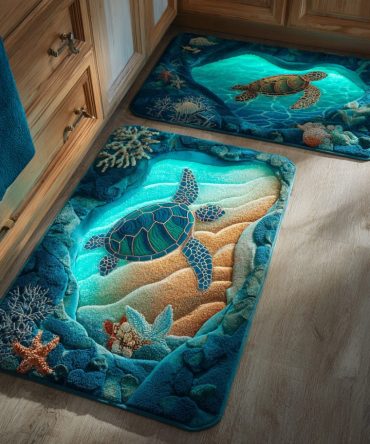Serene Tide Kitchen Rug - Tranquil Blue Non-Slip Mat, Machine Washable, Stain-Resistant Low-Profile Rug For Modern Coastal Kitchens