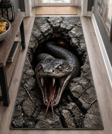 Serpent Abyss Mystical Runner Rug — Intricate Snake Design Hallway Carpet, Dark Fantasy Accent, Durable Low-Pile With Fade-Resistant Color