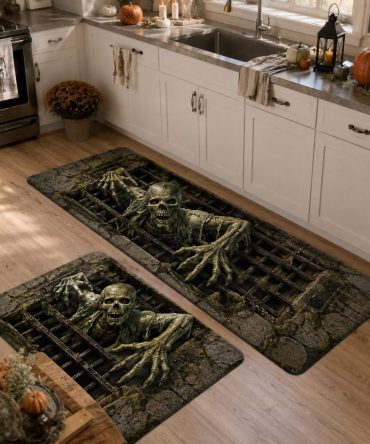 Sewer Ghoul Kitchen Rug — Haunted Sewer Theme Non-Slip Area Mat For Halloween Decor, Durable, Stain-Resistant & Easy Care