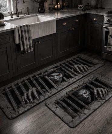Sewer Howl Halloween Kitchen Rug — Spooky Howling Sewer Themed Non-Slip Floor Mat, Durable & Low-Maintenance Seasonal Decor