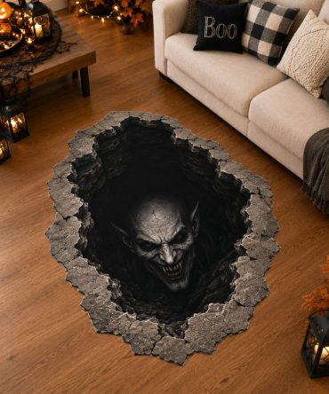 Shadow Abyss Gothic Rug — Deep Shadow Design Custom-Shaped Area Rug For Moody Interiors & Halloween Scenes, Durable Low-Pile