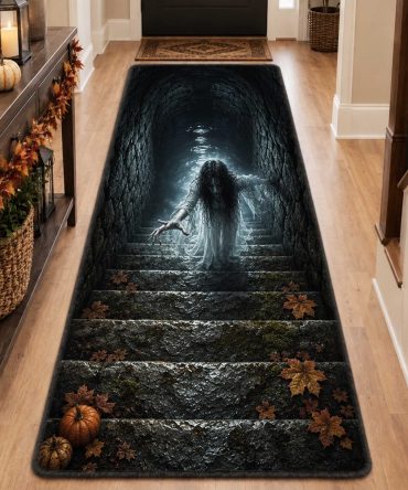 Shadow Crawl Halloween Runner Rug — Dark Hallway Accent Rug, Non-Slip, Durable Low-Profile , Ideal For Staircases & Porches