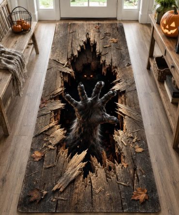 Shadow Maw Dark Runner Rug For Hallway & Entryway — Noir Gothic Accent, Durable Low-Profile Non-Slip Design, Machine-Washable Statement Mat