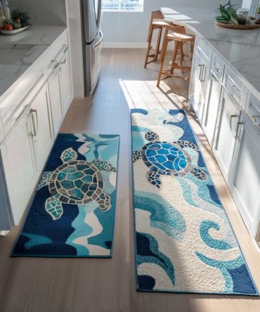 Shell By The Shore Kitchen Mat - Durable Non-Slip Microfiber Rug, Machine-Washable Coastal Accent For Busy Homes