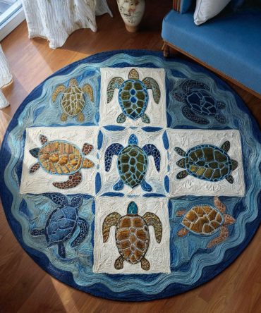 Shell Of Wisdom Round Rug — Elegant Seashell Motif Round Carpet, Plush Coastal Accent Rug For Living Room & Nursery