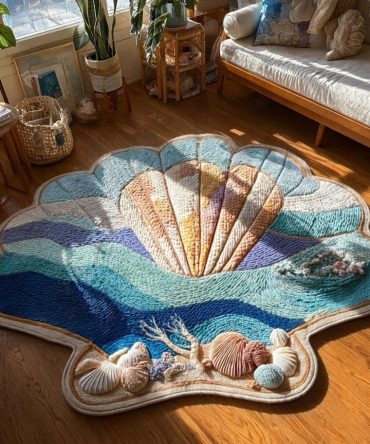 Shells And Tides Custom-Shaped Area Rug — Seaside Shell Motif, Durable Low-Profile Coastal Rug With Non-Slip Backing For Beach House Charm