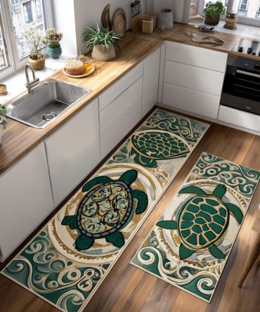Shelly Dreams Coastal Kitchen Rug - Plush Microfiber Runner With Anti-Slip Backing, Easy Care & Stylish Shoreline Print