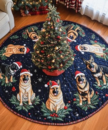 Shepherd Cheer Quilted Tree Skirt — Cheerful Embroidered Design With Plush Quilting, Holiday Tree Base Cover To Brighten Family Celebrations