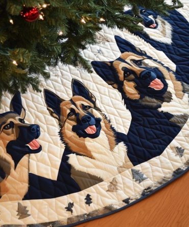 Shepherd Cheer Quilted Christmas Tree Skirt — Bright Dog-Themed Holiday Decor , Festive Quilting, Durable & Easy-Care Gift For Dog Lovers
