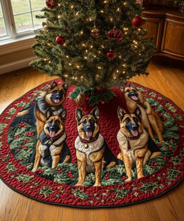 Shepherd Gift Quilted Tree Skirt — Charming Embroidered Icons & Plush Quilting, Perfect Holiday Base Cover For Present-Ready Decor