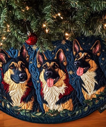 Shepherd Holiday Cheer Quilted Tree Skirt — Plush Seasonal Christmas Tree Skirt, Elegant Holiday Accent For Home Decorating