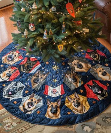 Shepherd Journey Quilted Christmas Tree Skirt — Adventure-Inspired Dog Decor , Sturdy Quilting, Stylish Holiday Base For Shepherd Fans