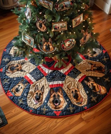 Shepherd Silent Night Quilted Tree Skirt — Serene Dog-Themed Christmas Decor , Elegant Quilting, Cozy Holiday Accent For Pet Homes