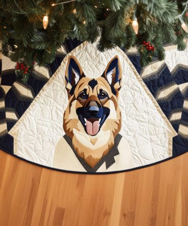 Shepherd Yuletide Glow Quilted Tree Skirt — Radiant German Shepherd Christmas Decor , Premium Quilting, Pet-Lover Holiday Accent
