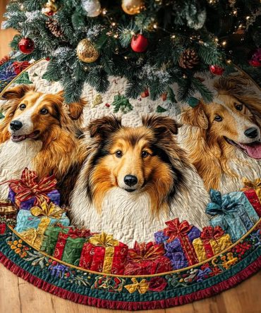 Charming Quilted Christmas Tree Skirt For Shetland Sheepdog Fans — Holiday Charm Edition, Soft, Durable & Machine-Washable