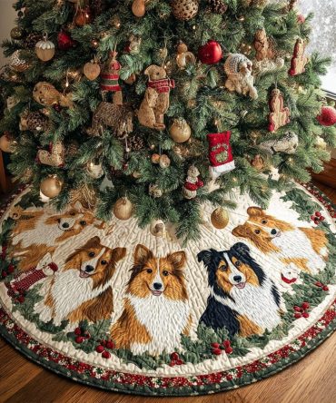 Deluxe Quilted Tree Skirt For Shetland Sheepdog Lovers — Delight Edition Holiday Dog Decor, Plush, Durable & Easy-Care
