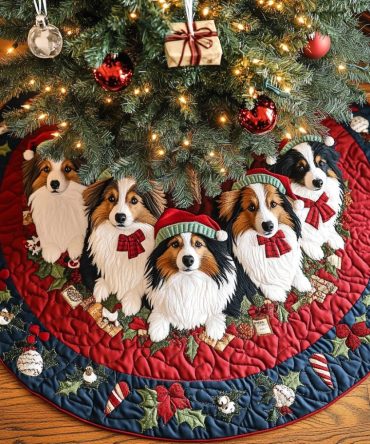 Harmony Quilted Christmas Tree Skirt For Shetland Sheepdog Fans — Elegant Holiday Dog Decor, Plush, Durable & Easy-Care