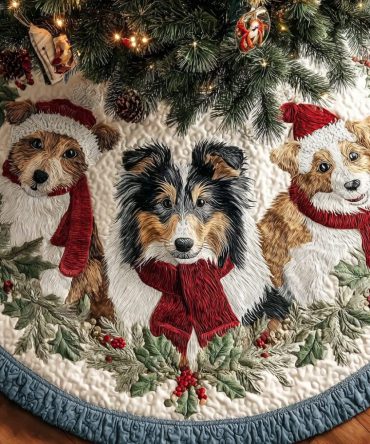 Joy Quilted Holiday Tree Skirt For Shetland Sheepdog Fans — Joy Edition Dog-Themed Christmas Skirt, Plush & Machine-Washable