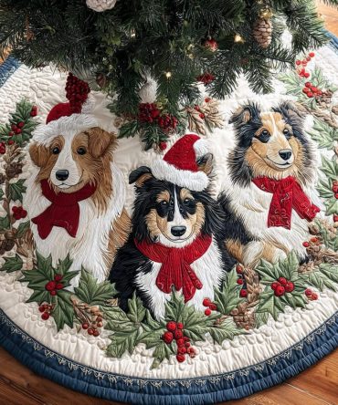Spirit Quilted Christmas Tree Skirt For Shetland Sheepdog Owners — Festive Dog-Themed Skirt, Soft, Durable & Easy-Care