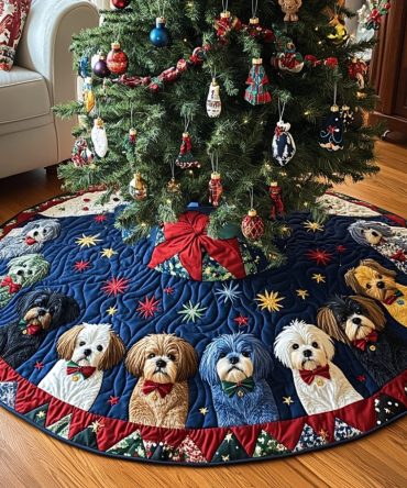 Shih Tzu Winter Magic Quilted Tree Skirt — Enchanting Holiday Dog Décor, 48 Inch Reversible, Plush Padding, Machine Washable Gift For Pet Lovers
