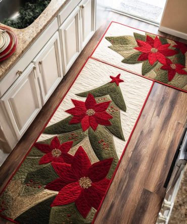 Shimmering Snow Night Christmas Kitchen Rug - Festive Snowflake Design, Non-Slip, Machine Washable Holiday Runner For Entryways