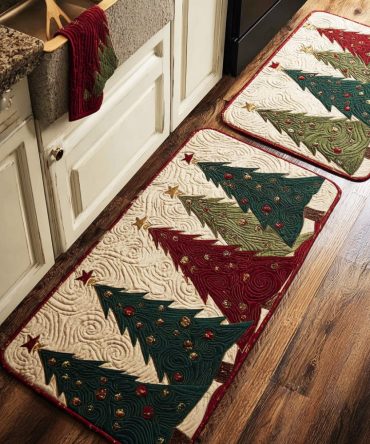 Shimmering Tree Trail Kitchen Rug Runner — Anti-Slip, Machine-Washable Festive Mat With Twinkling Evergreen Motif For Holidays