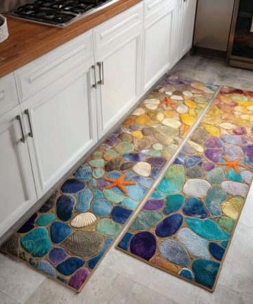 Shoreline Calm Coastal Kitchen Rug - Soft Absorbent Non-Slip Mat For Beach House & Farmhouse Decor, Machine Washable, Comfort Padding