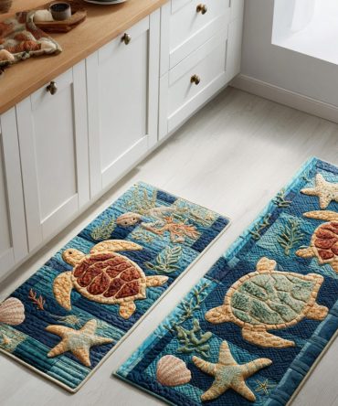Shoreline Calm Kitchen Rug - Durable, Non-Slip Washable Mat With Coastal Neutrals, Low-Profile Comfort For Busy Households