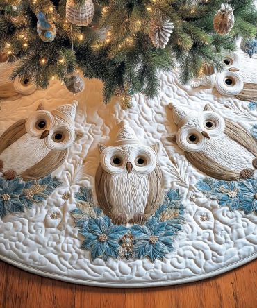 Silent Flight Quilted Christmas Tree Skirt - Sleek Nighttime Bird Motif Holiday Tree Skirt With Soft Quilting For Elegant Seasonal Displays