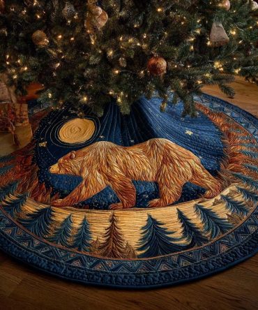 Silent Forest Eve Quilted Christmas Tree Skirt — Serene Forest-Inspired Holiday Skirt, Soft Quilting, Neutral Tones For Timeless Decor