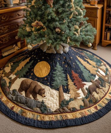 Silent Forest Night Quilted Christmas Tree Skirt — Elegant Woodland Holiday Skirt For Minimalist & Cabin Christmas Decor