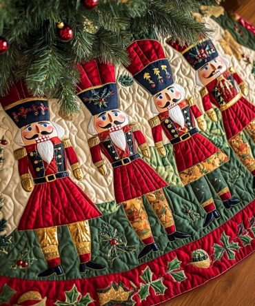 Silent Night Sparkle Quilted Christmas Tree Skirt — Shimmering Quilted Holiday Skirt With Sparkle Accents To Make Your Tree Shine This Season
