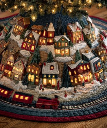 Silent Snow Dreams Quilted Christmas Tree Skirt — Serene Snow Scene Holiday Skirt, Premium Quilted Tree Cover For Cozy Homes