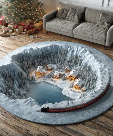 Silent Snow Path Winter Round Rug — Serene Snowy Trail Circular Area Rug For Entryway, Bedroom & Holiday Home, Fade-Resistant & Non-Slip
