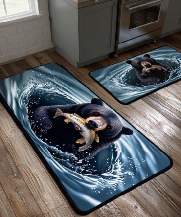 Silver Stream Catch Kitchen Runner — Elegant Stream Motif Non-Slip Rug, Low-Pile Polyester, Machine-Washable, Stain & Fade Resistant For Kitchens