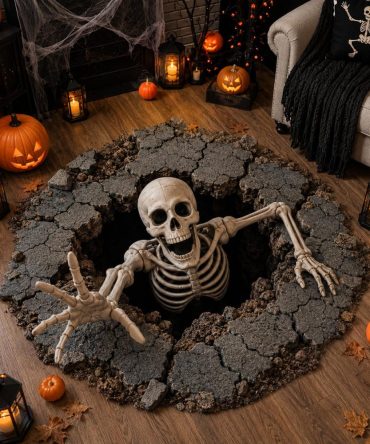 Skeleton Escape Rug — Custom-Shaped Bone-Design Halloween Floor Mat For Entryway, Living Room & Spooky Party Atmosphere