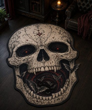Skull Abyss Accent Rug — Custom-Shaped Skull Area Rug For Gothic & Halloween Décor, Soft Non-Slip Floor Mat For Entryway Or Bedroom
