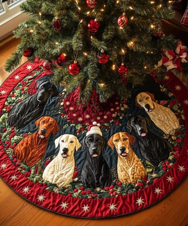 Classic Quilted Holiday Tree Skirt — Sleigh Patrol Winter Scene, Durable Cotton Blend , Elegant Christmas Base Cover & Festive Accent