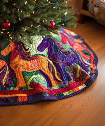 Sleigh Ride Quilted Christmas Tree Skirt, Classic Winter Sleigh Motif, Cozy Quilting, Soft Cotton Blend, Traditional Holiday Home Centerpiece, Fits Most Trees, Perfect For Living Room Or Cottage