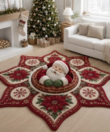 Smiling Santa Shaped Area Rug — Friendly Santa Claus Christmas Floor Mat, Soft Plush, Non-Slip & Fade-Resistant For Holidays